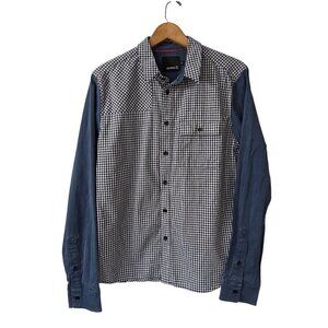 MARNA RO Mixed Media Denim Gingham Button Down Shirt Men's Size M